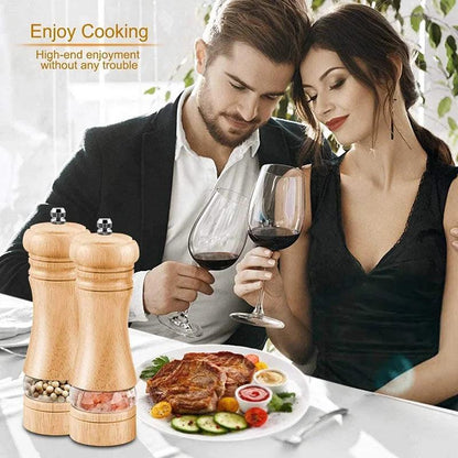 Rynx | Vintage Handcrafted Wooden Spice Mill Set - 6-Inch Gourmet Salt and Pepper Mills