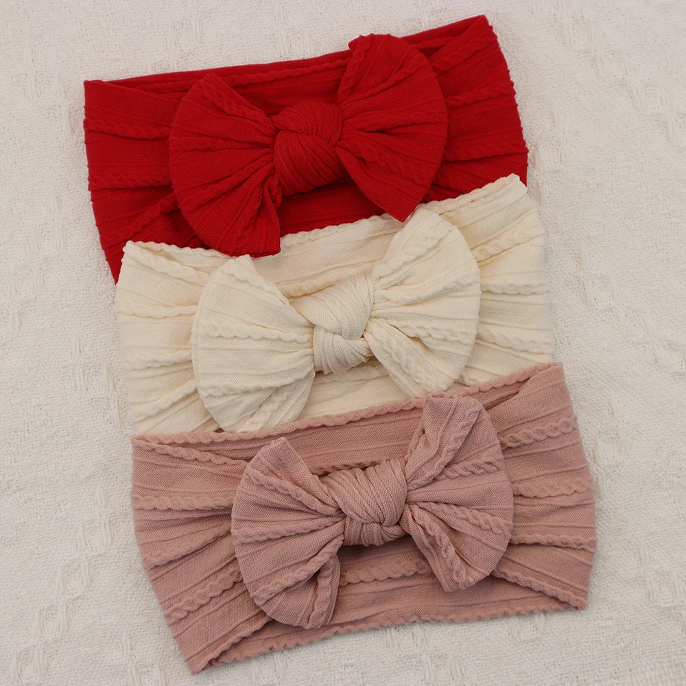 Rynx | 3Pcs Baby Headband Set: Knit Bows, Elastic Nylon Turban