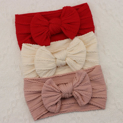 Rynx | 3Pcs Baby Headband Set: Knit Bows, Elastic Nylon Turban