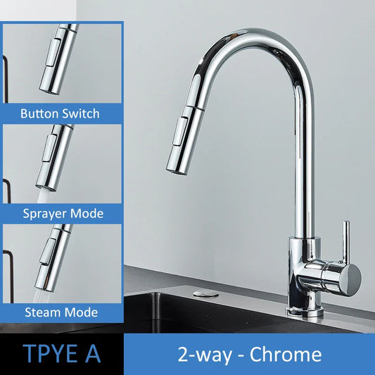 Rynx | Quyanre Brushed Gold Kitchen Faucet - Pull Out Sink Water Tap, Single Handle Mixer Tap with 360 Rotation, Kitchen Shower Faucet