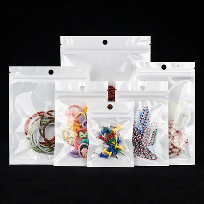 Rynx | 100pcs White Dustproof Sachet Bags - Ziplock Sealing with One Transparent Side for Phone Case, Jewelry, and Accessories Packing