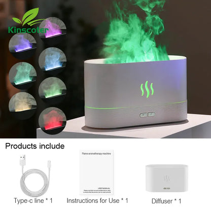 Rynx | Kinscoter Ultrasonic Cool Mist Maker - Aroma Diffuser Air Humidifier with LED Essential Oil Flame Lamp - Difusor Fogger