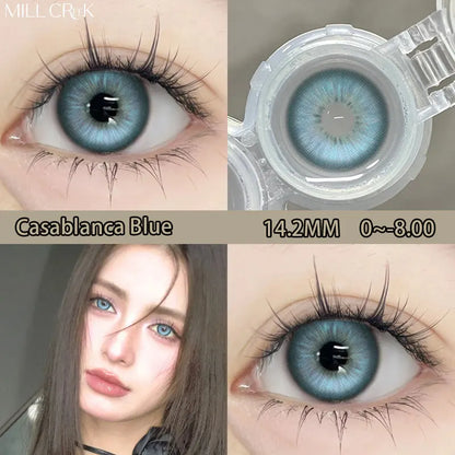 Rynx | 1Pair New Lenses Colored Contact Lenses with Prescription Myopia Lenses with Power 0~-8 Blue Lenses Fast Delivery