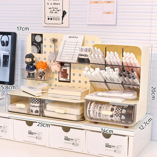 Rynx | Desktop Pegboard Display Stand Storage Box Organizer Hooks Drawer Type Cosmetics Storage Shelf Multifunctional Office Desk Pen Holder