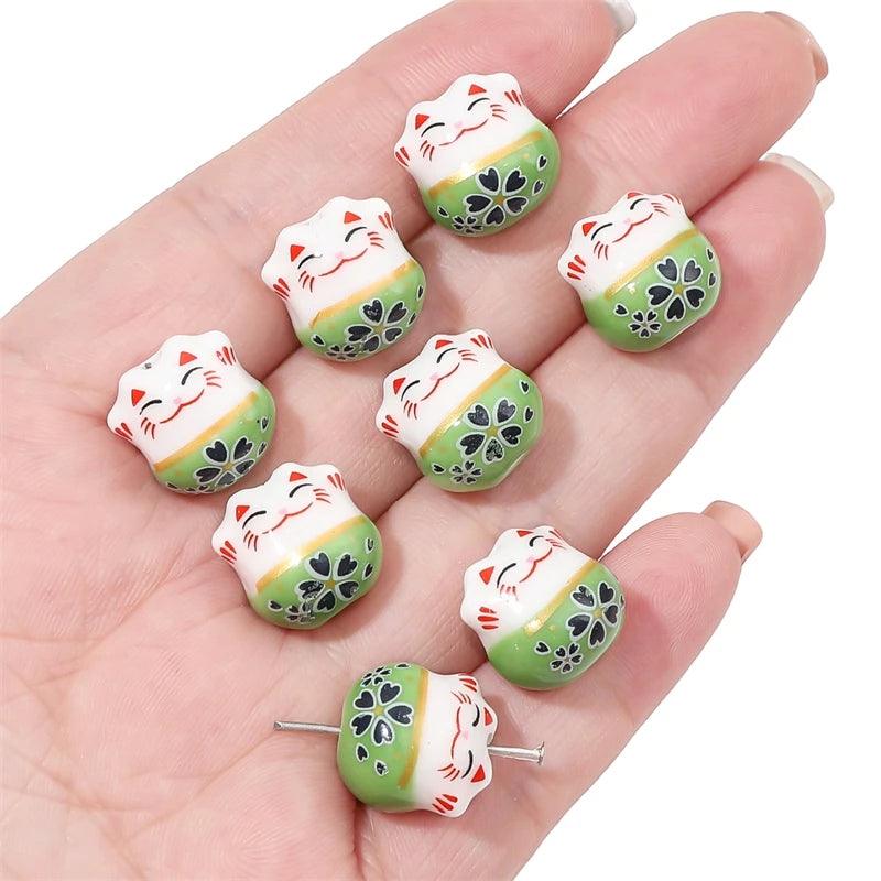 Rynx | Set of 2 Artisan 14mm Ceramic Lucky Cat Charms for Creative Jewelry Designs