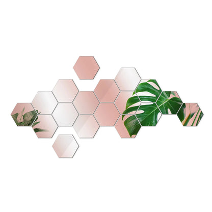 Rynx | 12PCS Geometric Solid Hexagonal Mirror Wall Stickers - DIY with Built-in Adhesive, Removable Home Decoration