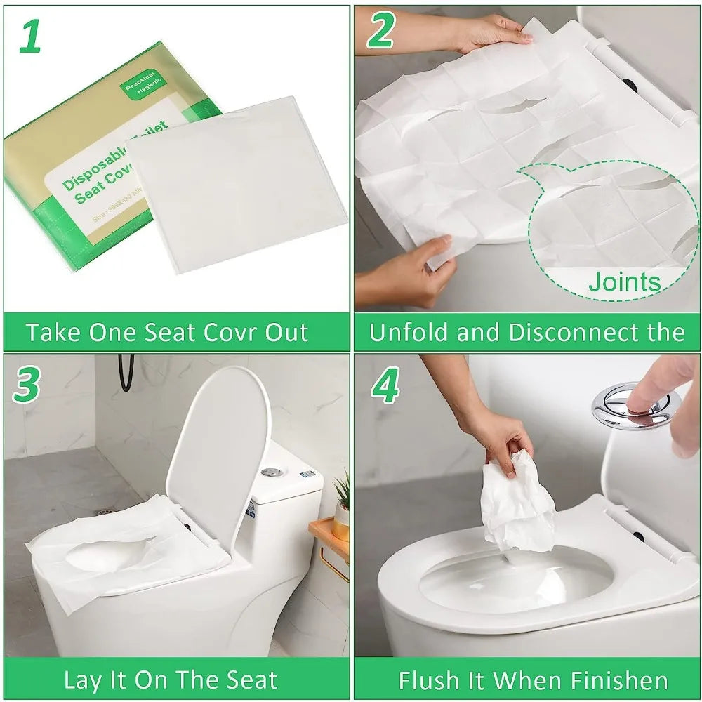 Rynx | Disposable Toilet Seat Covers: Pack of 50/30/10 - Portable, Waterproof, Biodegradable Bathroom Mats for Travel, Camping, Hotel