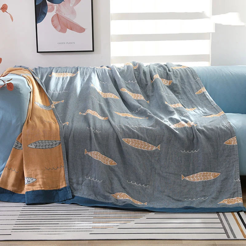 Rynx | Textile City Ins Leaf Fish Comforter 5-Layer Cotton Gauze Towel Blanket Home Bed Quality Duvet 200x230cm