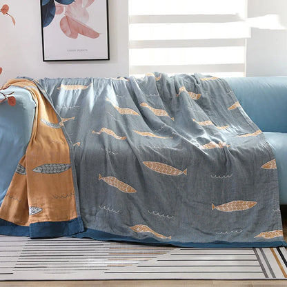 Rynx | Textile City Ins Leaf Fish Comforter 5-Layer Cotton Gauze Towel Blanket Home Bed Quality Duvet 200x230cm