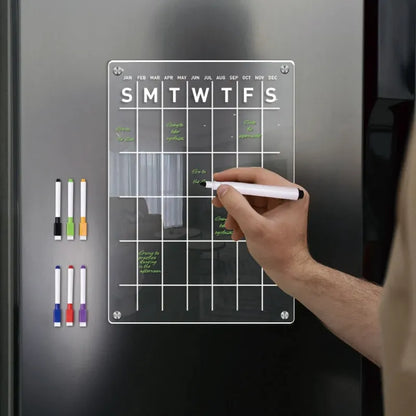 Rynx | Reusable Magnetic Dry Erase Fridge Calendar Board - Transparent Acrylic Fridge Magnet Sticker Planner for Schedules, Messages, and Menus