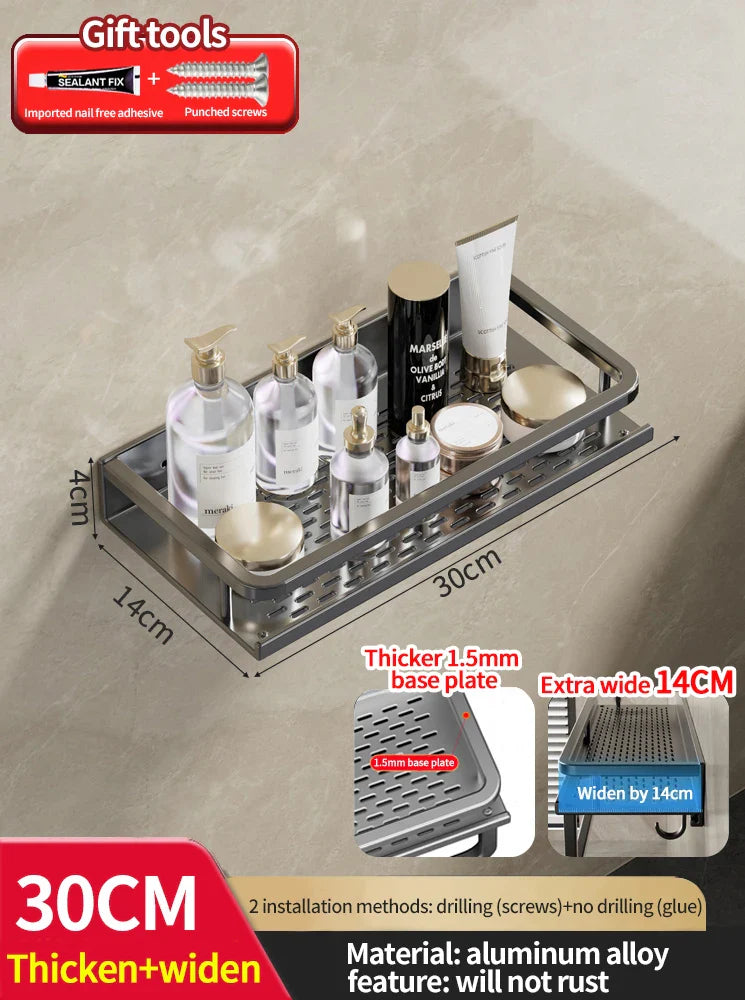 Rynx | Punch-Free Bathroom Rack – Aluminum Space-Saving Shelf – No Drill Hanging Organizer – Wall-Mounted Toilet Shelf for Efficient Bathroom Storage