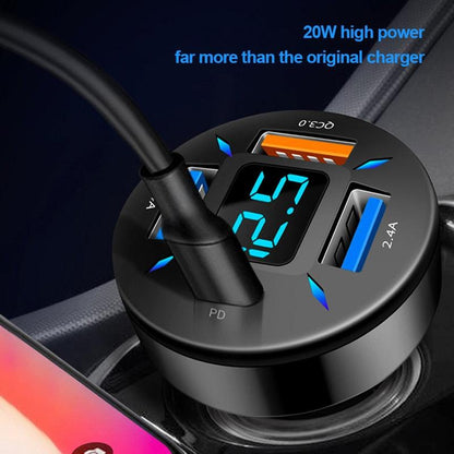 Rynx | Smart Multi-Port Car Charger with LED Battery Monitoring and Fast Charging Function