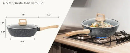 Rynx | SODAY 12 Piece Granite Nonstick Cookware Set - Induction Compatible Kitchen Pots and Pans