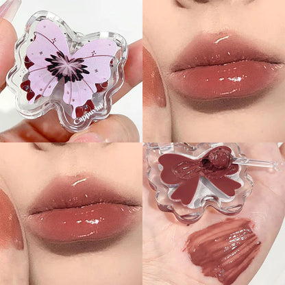 Rynx | Moisturizing Keyring Lipstick Mirror Water Korean Lip Lacquer Long-lasting Non-Sticky Cup Jelly Butterfly Liquid Lipstick Cosmetics
