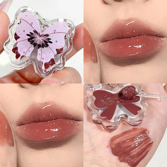 Rynx | Moisturizing Keyring Lipstick Mirror Water Korean Lip Lacquer Long-lasting Non-Sticky Cup Jelly Butterfly Liquid Lipstick Cosmetics