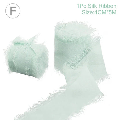 Rynx | 5M Handmade Frayed Edged Satin Chiffon Silk Ribbon - For Wedding Invitations, Bouquets, Birthday Party Decorations, and Gifts