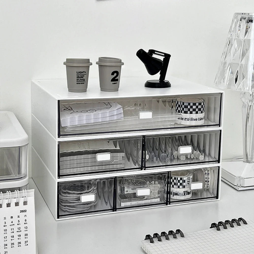 Rynx | Acrylic Pen Holder Storage Box Desktop Stationery Pen Box Office Transparent Large Capacity Drawer Makeup Organizer Cosmetics