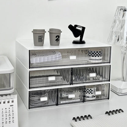 Rynx | Acrylic Pen Holder Storage Box Desktop Stationery Pen Box Office Transparent Large Capacity Drawer Makeup Organizer Cosmetics