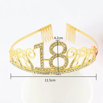 Rynx | Gold Crystal Birthday Tiara Crown for Women – 30th, 40th, 50th, 60th Party Decoration and Cake Topper
