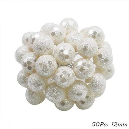 Rynx White Theme Artificial Flower Cherry Stamen Berry Bundle DIY Christmas Decoration Wedding Cake Gift Box Wreaths Xmas Decor