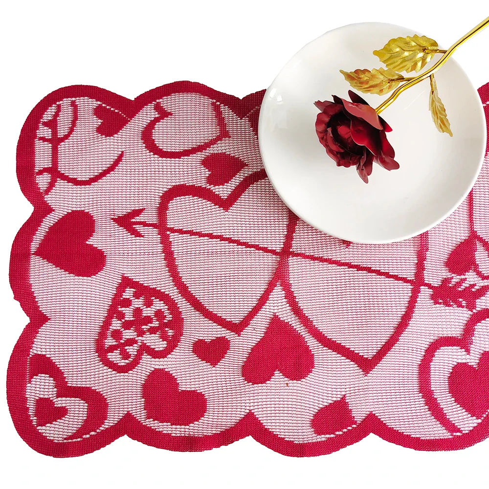 Rynx | Valentine's Day Love Heart Hollow Lace Table Runner - Romantic Decor for Weddings and Parties