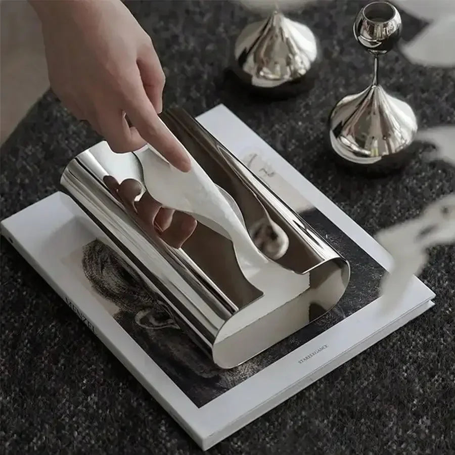 Rynx | Nordic Stainless Steel Tissue Box Mirror Tissue Holder Silver Wet Wipe Holder Napkin Holder Decoration Shower Room Toilet Paper Holder
