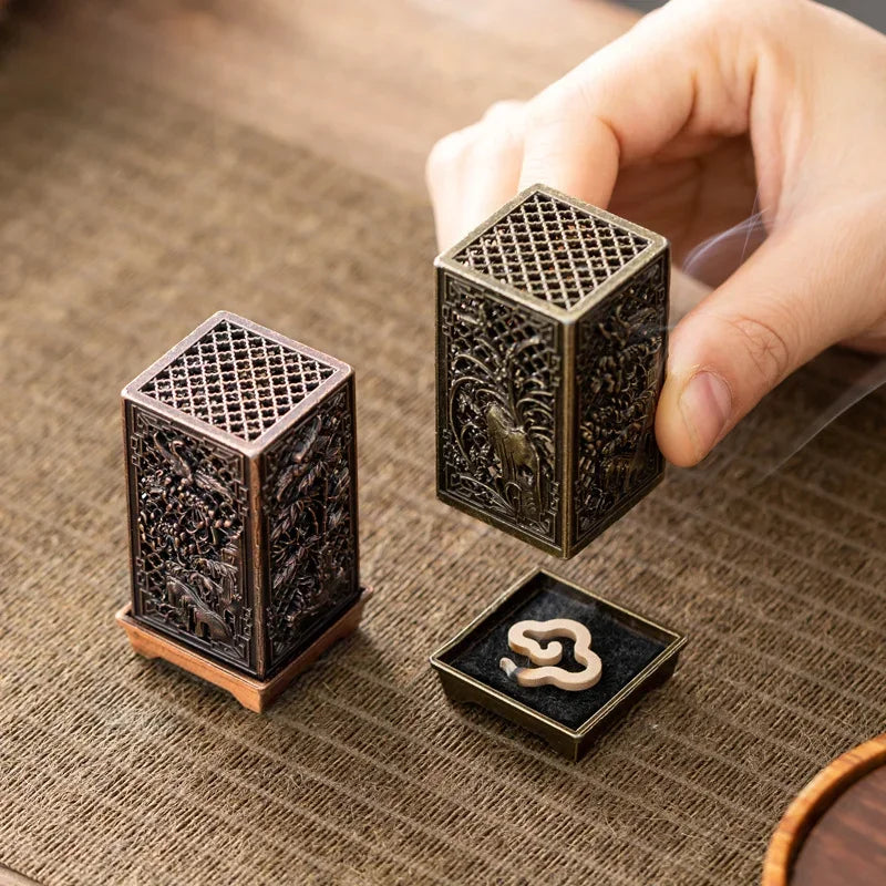 Rynx | Square Vertical Incense Burner - Small Xiangyun Alloy Holder for Indoor Aromatherapy, Chinese Plum Home Ornament