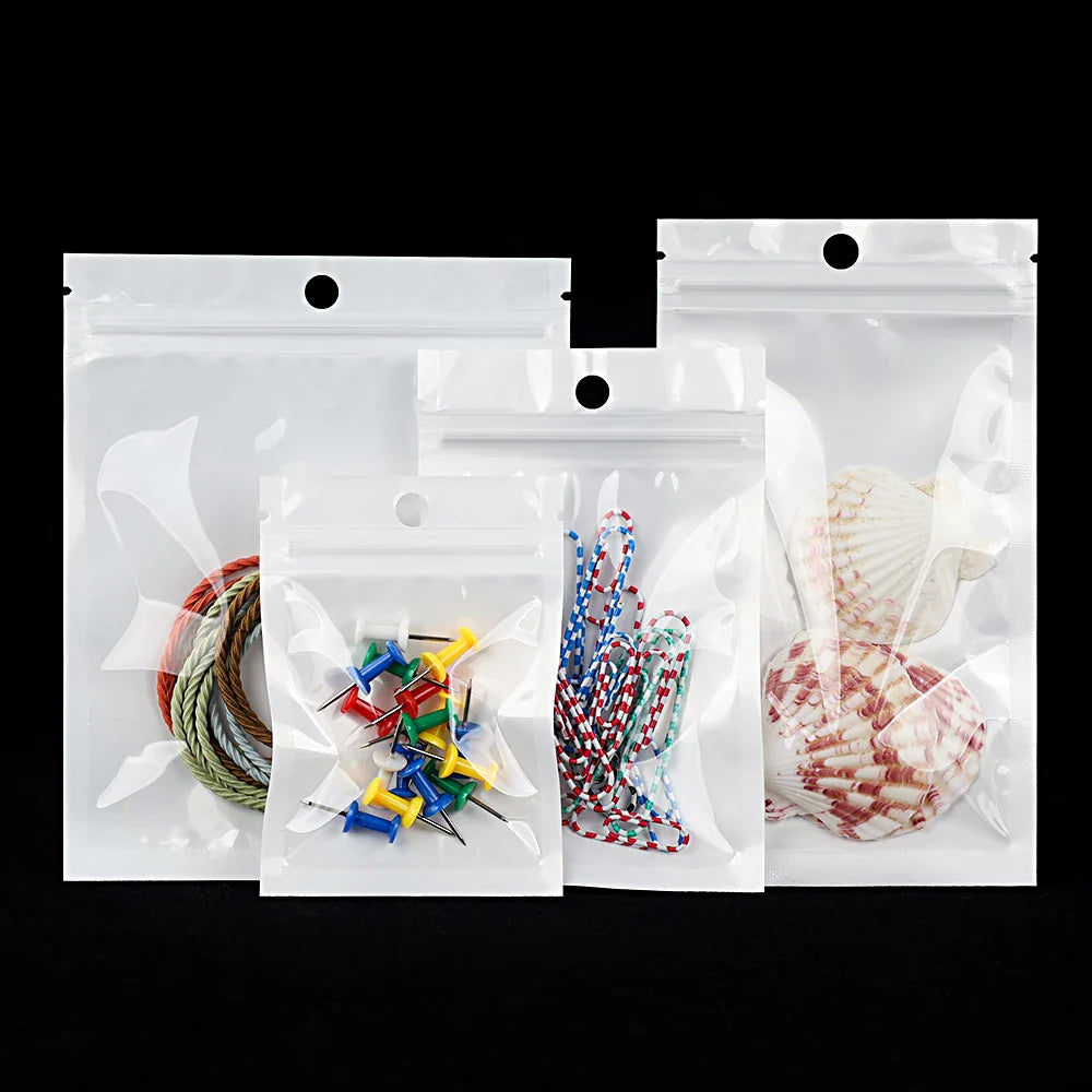 Rynx | 100pcs White Dustproof Sachet Bags - Ziplock Sealing with One Transparent Side for Phone Case, Jewelry, and Accessories Packing