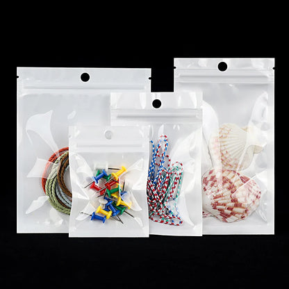 Rynx | 100pcs White Dustproof Sachet Bags - Ziplock Sealing with One Transparent Side for Phone Case, Jewelry, and Accessories Packing