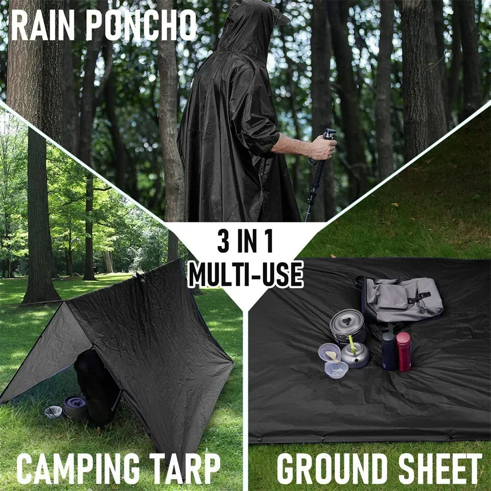 Rynx | 3 in 1 Outdoor Military Raincoat - Hooded Waterproof Rain Poncho with Sleeves, Motorcycle Rain Cover, Ideal for Camping, Hiking and Travel
