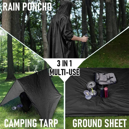 Rynx | 3 in 1 Outdoor Military Raincoat - Hooded Waterproof Rain Poncho with Sleeves, Motorcycle Rain Cover, Ideal for Camping, Hiking and Travel