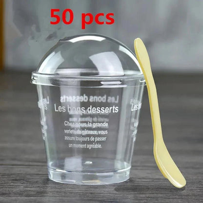 Rynx | Elegant clear dessert cup collection with lids and spoons - Perfect for ice cream, yogurt, and mousse