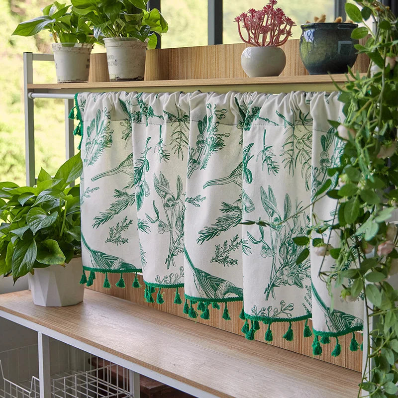 Rynx | Cotton Fashion Daisy Short Curtains Road Pocket Shade Flowers Tassel For Kitchen Bedroom Living Room Bay Window Cabinet Curtain