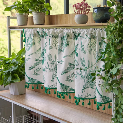 Rynx | Cotton Fashion Daisy Short Curtains Road Pocket Shade Flowers Tassel For Kitchen Bedroom Living Room Bay Window Cabinet Curtain