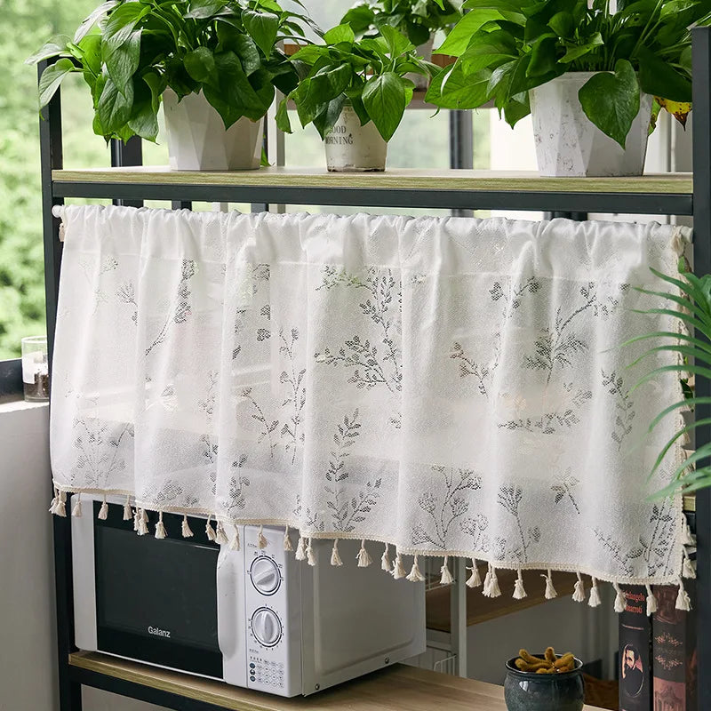 Rynx | Cotton Fashion Daisy Short Curtains Road Pocket Shade Flowers Tassel For Kitchen Bedroom Living Room Bay Window Cabinet Curtain