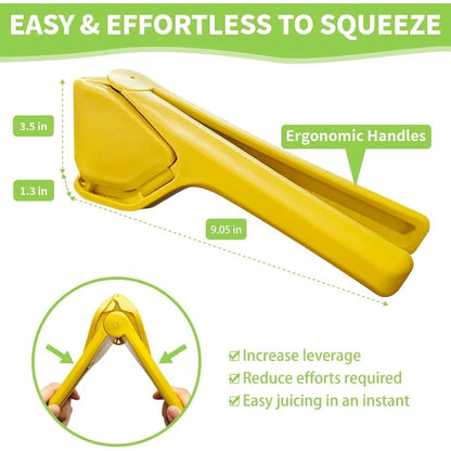 Rynx | Effortless Max Juice Extraction Lemon Lime Squeezer: Easy-to-Use Flat Design with Leverage and Built-in Strainer - Yellow