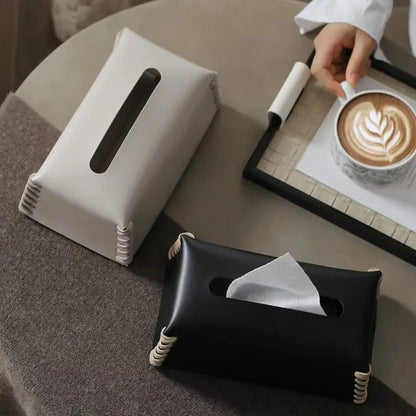 Rynx | Nordic woven tissue box leather napkin holder luxury paper box toilet towel holder high-quality bedroom table decoration
