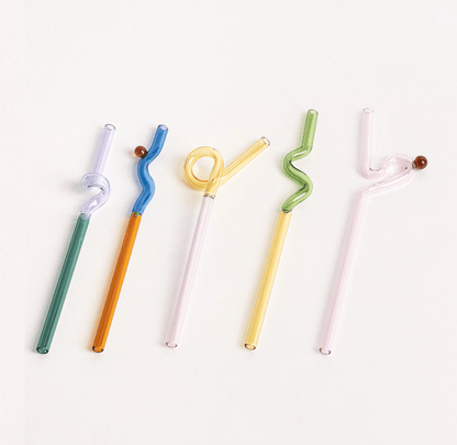 Rynx | GlassLuxe Twist Glass Straw Set | Colorful Drinking Straws | Sustainable & Reusable | For Cocktails & Smoothies