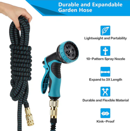 Rynx | Expandable 15M Garden Water Hose, Kink-Free with 10-Function Spray Nozzle