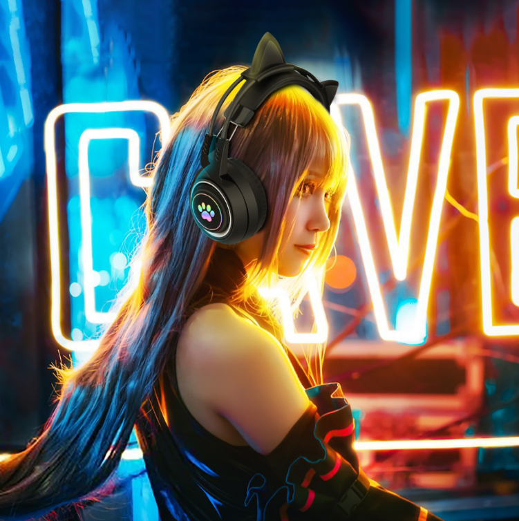 RYNX | HiFi Kitty Gaming Headset Stereo Bass with Microphone for PC PS4 Gaming Headset Cat Ears RGB Helmet