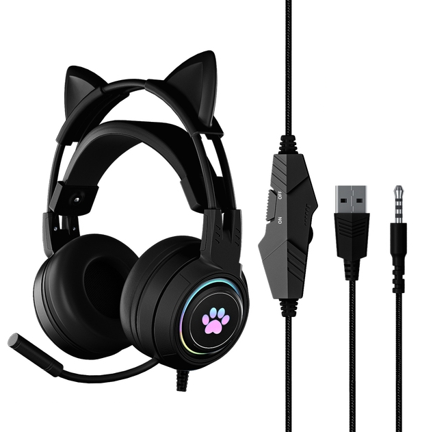 RYNX | HiFi Kitty Gaming Headset Stereo Bass with Microphone for PC PS4 Gaming Headset Cat Ears RGB Helmet