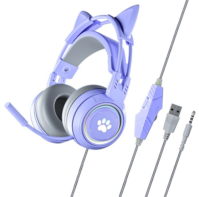 RYNX | HiFi Kitty Gaming Headset Stereo Bass with Microphone for PC PS4 Gaming Headset Cat Ears RGB Helmet