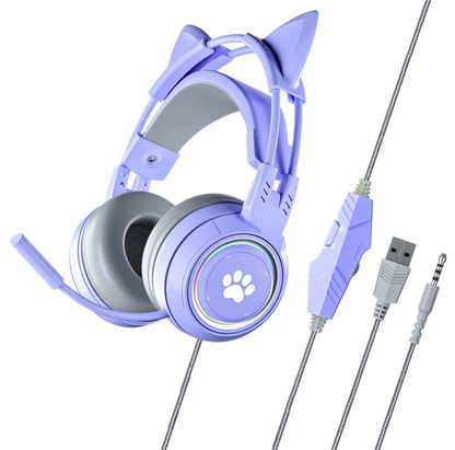 RYNX | HiFi Kitty Gaming Headset Stereo Bass with Microphone for PC PS4 Gaming Headset Cat Ears RGB Helmet