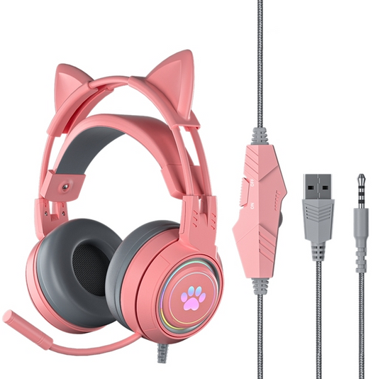RYNX | HiFi Kitty Gaming Headset Stereo Bass with Microphone for PC PS4 Gaming Headset Cat Ears RGB Helmet