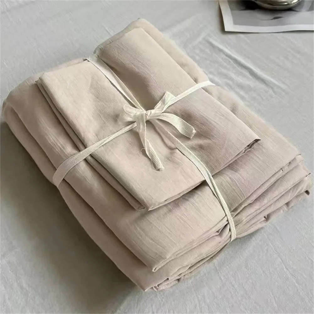 Rynx | French Girl Pure Bedding Set Soft Washed Cotton Bed Sheets Duvet Cover Set Pillowcase Bedding Handmade Embroidery Bedding Set