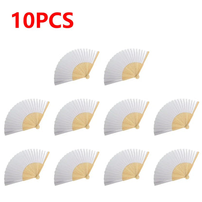 Rynx | DIY Paper Bamboo Folding Fans - Blank White Fans for Calligraphy, Painting, Wedding Gifts - Adults & Children's Practice (1-50pcs)