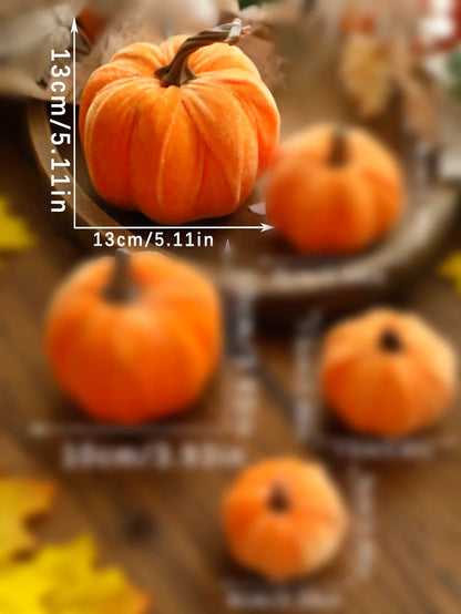 Rynx | Velvet artificial pumpkins decor red pumpkin decor for autumn Halloween Thanksgiving autumn harvest and home decorations gift