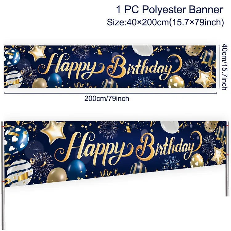 Rynx | Gold Glitter Happy Birthday Party Backdrop - Black Adult Theme Photo Decoration, DIY Backdrops for Party Supplies