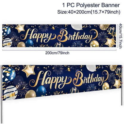 Rynx | Gold Glitter Happy Birthday Party Backdrop - Black Adult Theme Photo Decoration, DIY Backdrops for Party Supplies