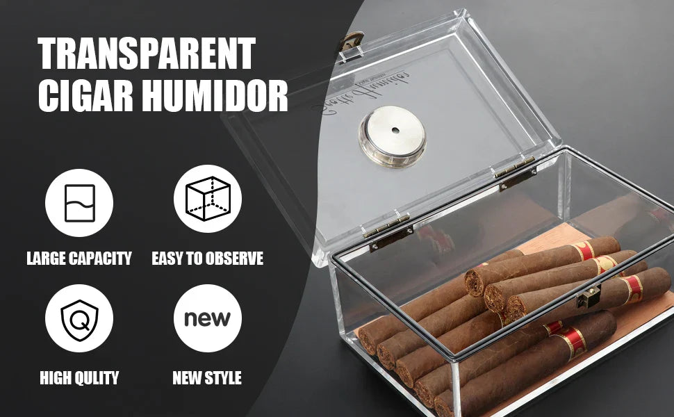 Rynx | Scotte Acrylic Cigar Case Humidor – Holds 20 Cigars, Includes Hygrometer, Humidifier, Cigar Cutters, Punch & Accessories